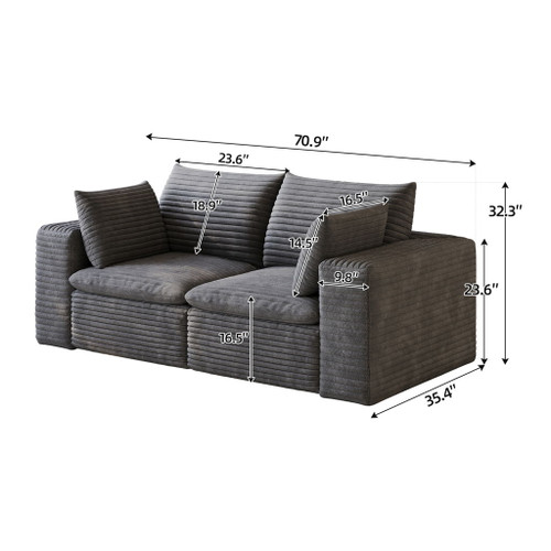 Cloud Sofa, Deep Seat Couches, Removable Cushion For Living Room - Dark Gray