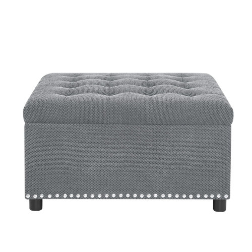 Square Tufted Storage Ottoman With Nailhead Trim