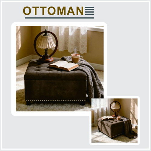 Square Tufted Storage Ottoman With Nailhead Trim