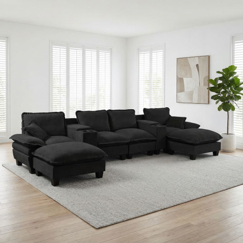 Modular Cloud Couch Sofa With Cup Holders & Storage, USB Port