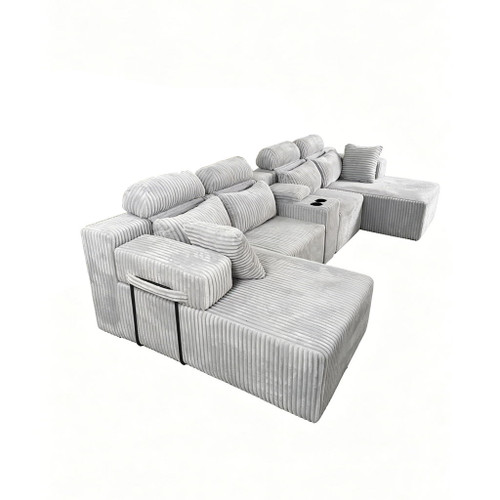 U-Shaped Sectional Sofa With Chaise Lounge And Cup Holders