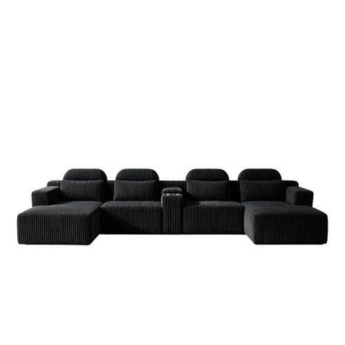 U-Shaped Sectional Sofa With Chaise Lounge And Cup Holders