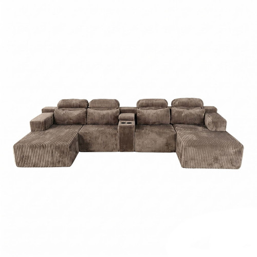 U-Shaped Sectional Sofa With Chaise Lounge And Cup Holders