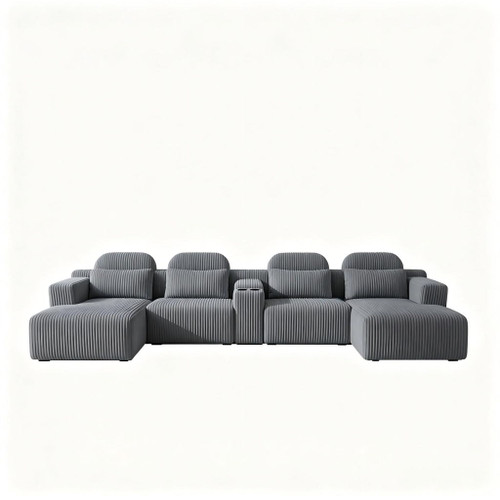 U-Shaped Sectional Sofa With Chaise Lounge And Cup Holders