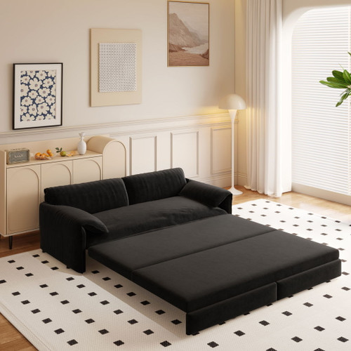 Pull Out 3 In 1 Convertible Sleeper Sofa With Side Storage, Multi Functional