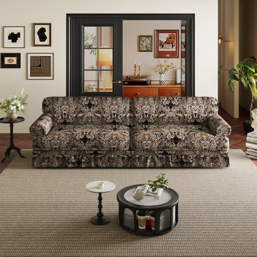 Luxuriously Comfortable Cloud Couch Sofa With Elegant Rolled Arms & Pleated Skirt Design