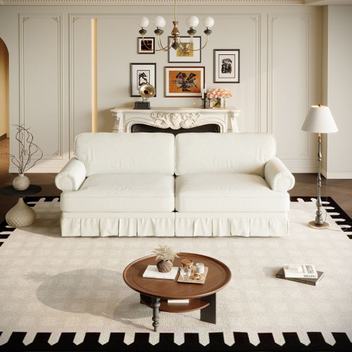 Luxuriously Comfortable Cloud Couch Sofa With Elegant Rolled Arms & Pleated Skirt Design