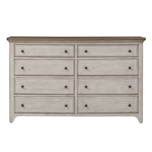 Farmhouse Reimagined - 8 Drawer Dresser - Antique White / Chestnut Tops