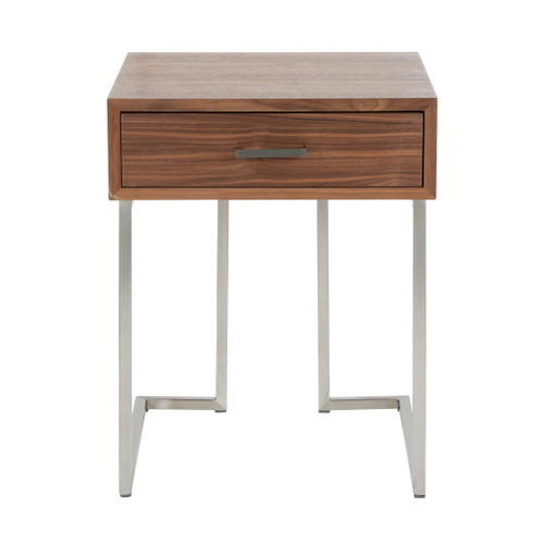 Roman - End Table - Walnut Wood And Stainless Steel