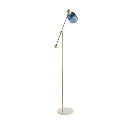 Marcel - Floor Lamp - White Marble, Gold Metal And Blue Glass