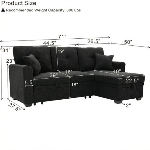 Sleeper Sectional With Pull Out Bed, Reversible Chaise