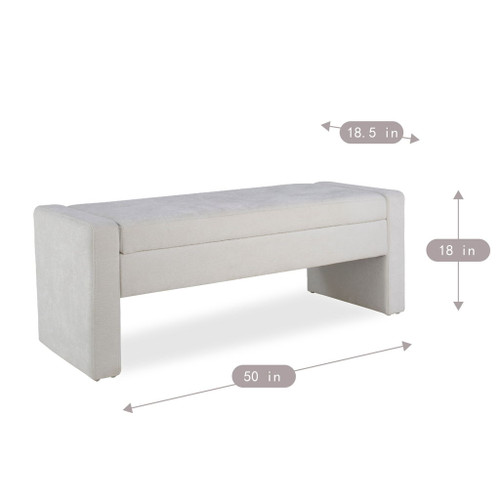 Upholstered Storage Bench With Tufted Seat, Ottoman For Living Room - White