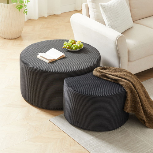 Modern Upholstered Round Coffee Table For Living Room (Set of 2)