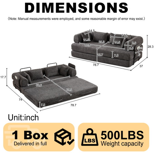 Convertible Sleeper Sofa Bed With Cylindrical Pillow