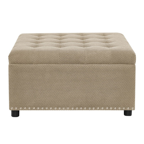 Square Tufted Storage Ottoman With Nailhead Trim