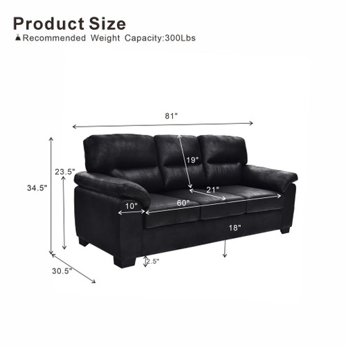 3 Seater Sofa With Padded Armrests And Triangular Leg