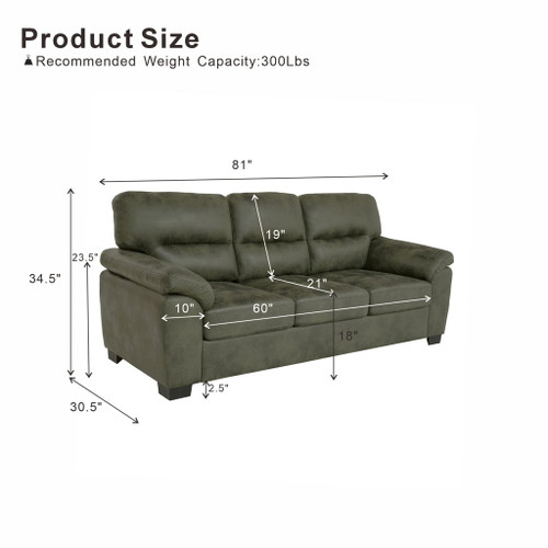 3 Seater Sofa With Padded Armrests And Triangular Leg