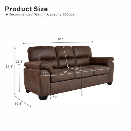 3 Seater Sofa With Padded Armrests And Triangular Leg