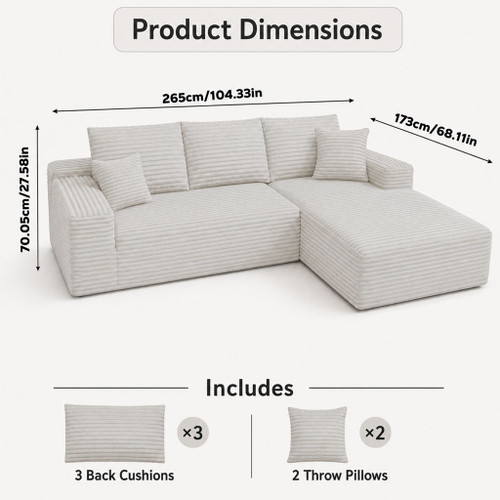 Modern L-Shaped Sectional Sofa With Left Facing Chaise