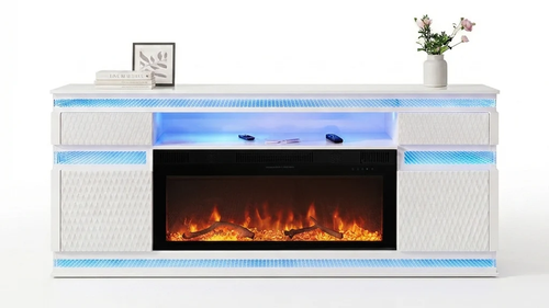 Praya Modern Fireplace with Multi-Color LED Flame