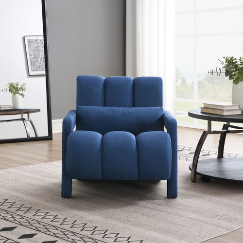 Upholstered Accent Chair With Pillow, Designed For Living Room - Navy Blue
