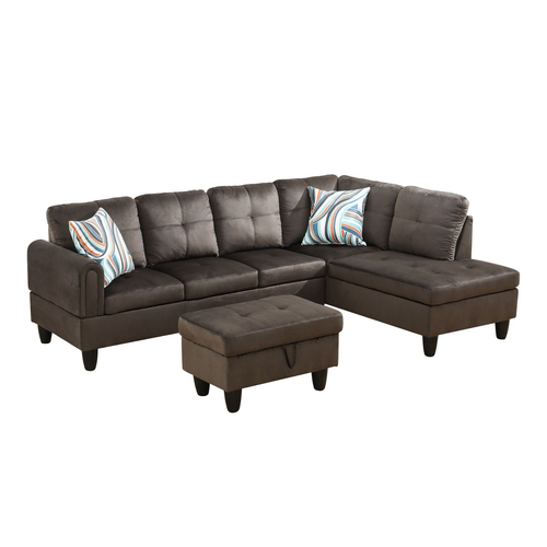 Dark Brown Flannel 3-Piece Living Room Sectional