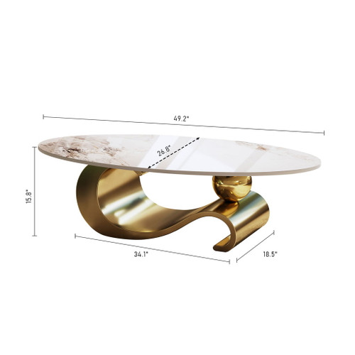 Oval Coffee Table For Living Room - Gold / White