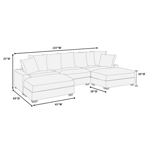 5 Piece Modular Sectional Set Couch With LAF & RAF Chairs, Living Room Furniture - Dark Gray