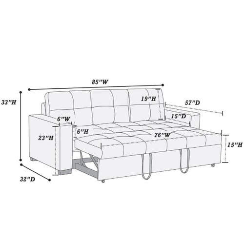 Sectional Sofa Pull Out Bed Upholstered Tufted Convertible Couch - Black