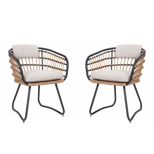 Patio All Weather Armchairs With Cushions (Set of 2) - Beige