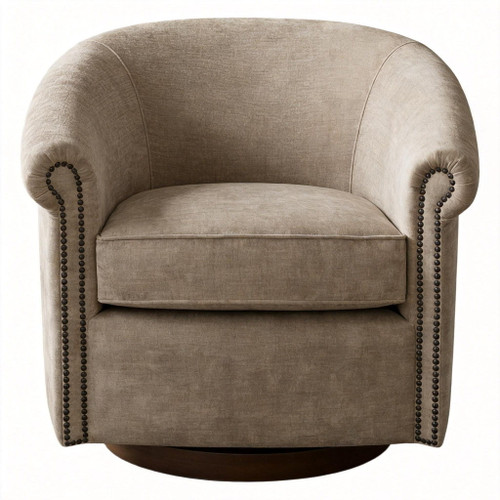Barrel Swivel Accent Chair, 360 Degree Rotating For Living Room - Sand