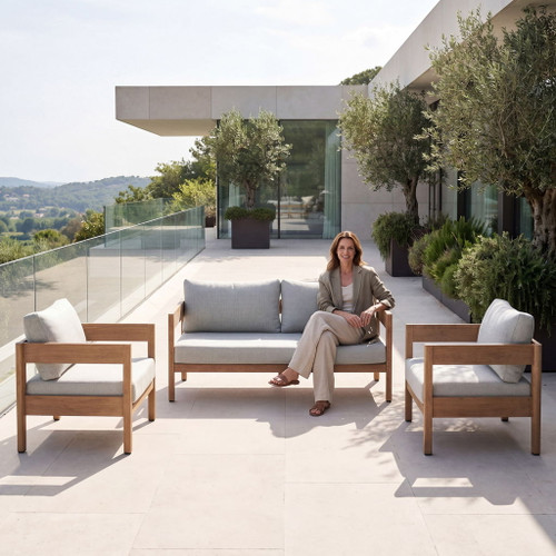 Outdoor Sofa Set Of 3 With Weather Resistant Cushions (Coffee Table Not Included) - Oak