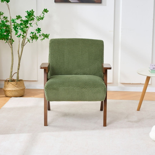 V-Shaped Armrest Accent Chair - Brown / Green