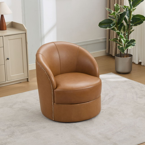 Swivel Accent Chair With 360° Smooth Spin - Black / Light Brown / Silver