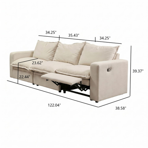 Plush Pillow Top Reclining Sofa, 3 Seat - Cream Beige