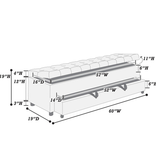 Storage Ottoman With Tufted Seat And Underseat Drawer
