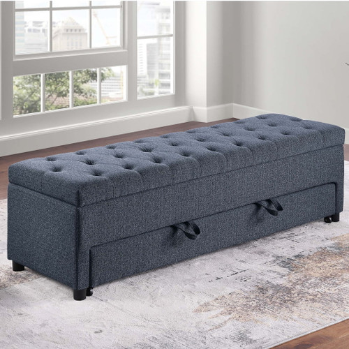 Storage Ottoman With Tufted Seat And Underseat Drawer