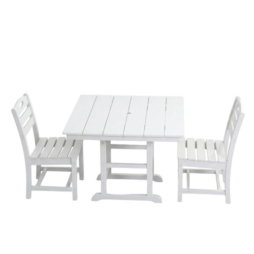 Outdoor Patio Dining Set, Square Table With Umbrella Hole And Armless Chairs