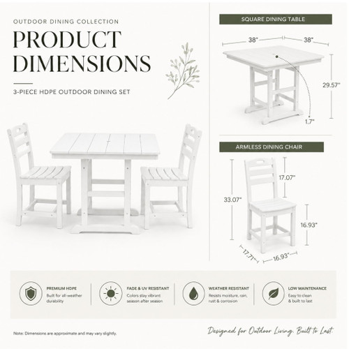 Outdoor Patio Dining Set, Square Table With Umbrella Hole And Armless Chairs
