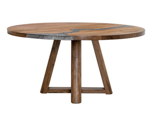 Silver - Round Dining Table With Resin River - Brown