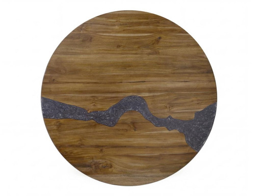 Silver - Round Dining Table With Resin River - Brown