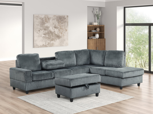 Heights Reversible Charcoal Sectional with Ottoman 50Heights by Happy Homes