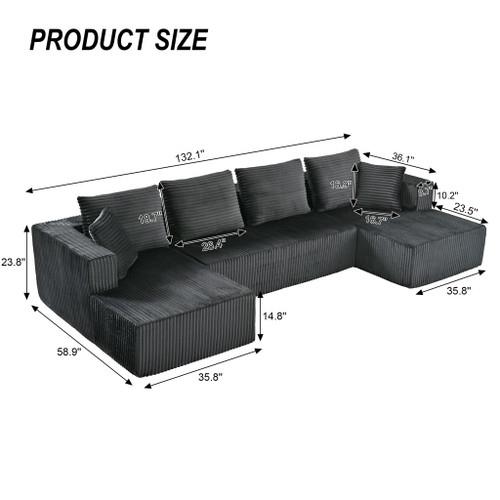 U-Shaped Modular Sectional Sofa With Double Chaise, Oversized Deep Seat For Living Room