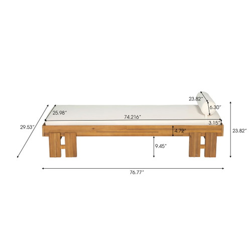 Daybed With Cushion & Pillow, Low Profile Design For Indoor / Outdoor Use - Cream / Teak