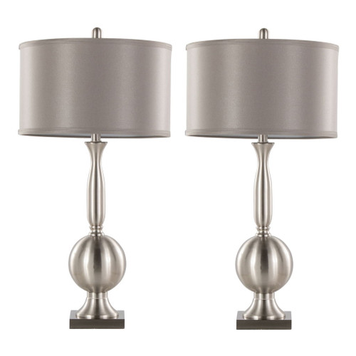 Joan - Contemporary Table Lamp (Set of 2) - Nickel / Gray Satin