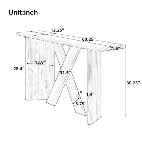 X-Frame Console Table, Angled Cross Leg Design, Rounded Edges - Natural