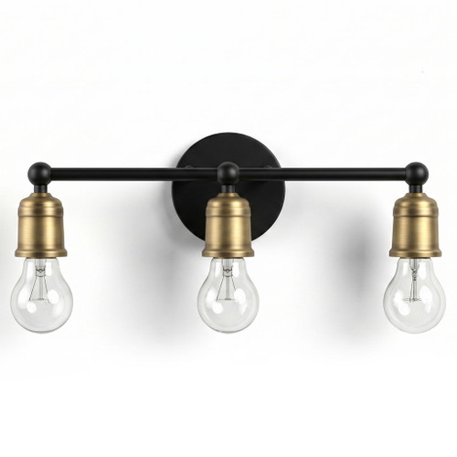 3 Light Wall Sconce, Vanity Light, No Bulbs Included - Black / Gold