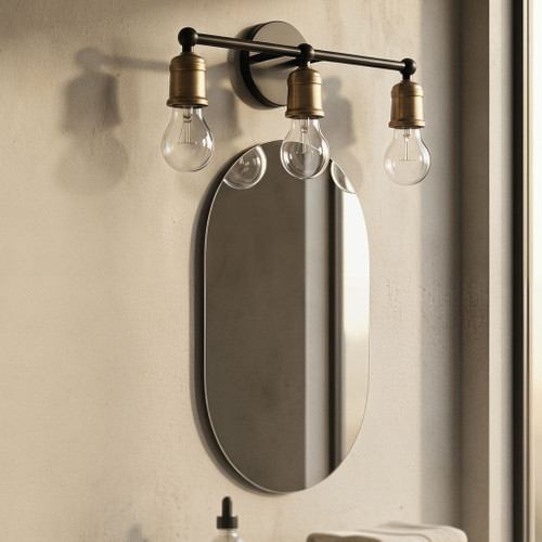 3 Light Wall Sconce, Vanity Light, No Bulbs Included - Black / Gold
