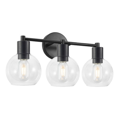 3 Light Globe Bathroom Vanity Light With Clear Glass Shades - Black