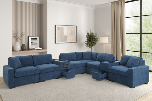 Barista Blue 8PC Modular Sectional with Bluetooth Speaker by Happy Homes